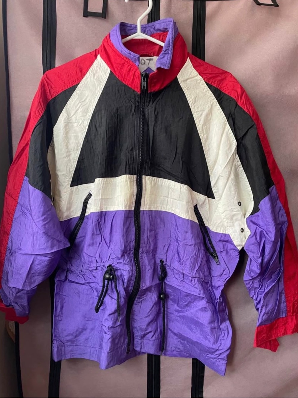 Colorblock Windbreaker Jacket - Purple/Red/Black/White